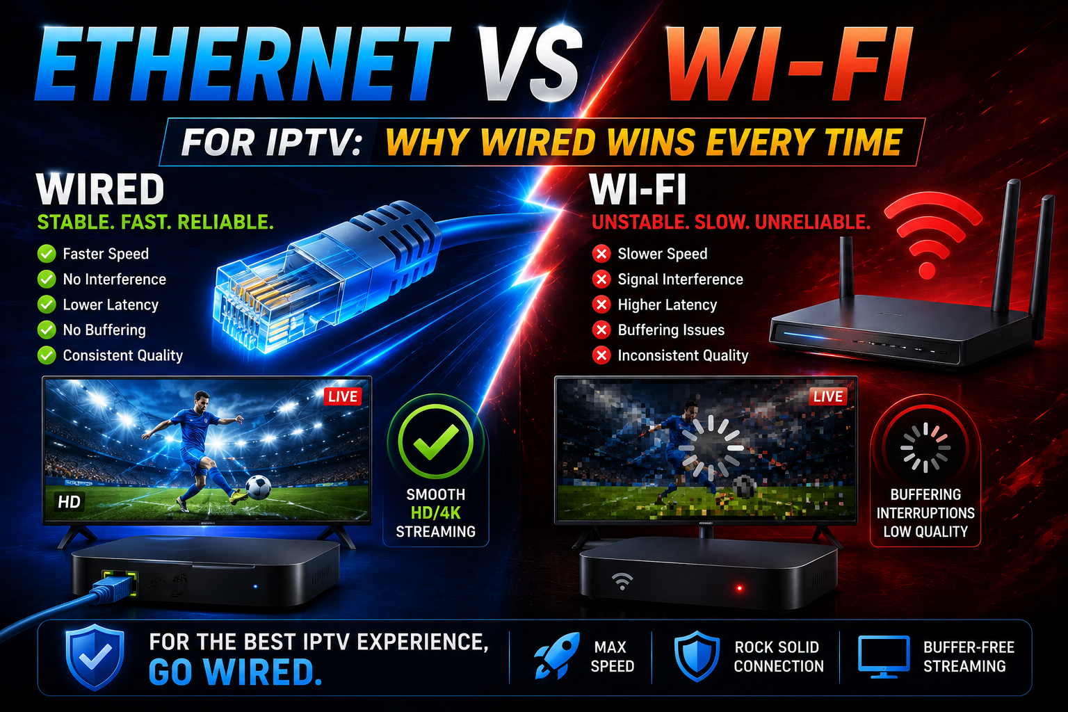 Ethernet vs Wi-Fi for IPTV: Why Wired Wins Every Time